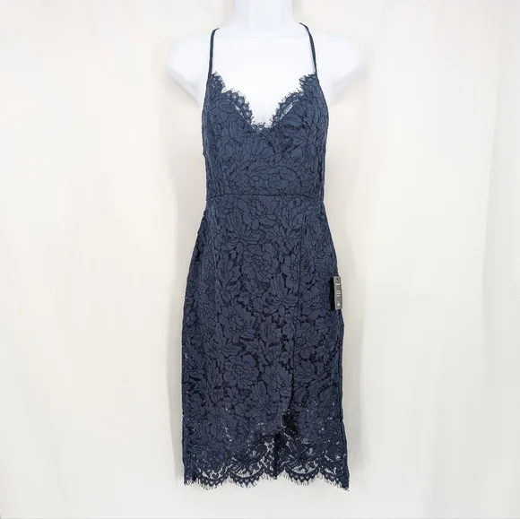 Lulus | Dresses | Nwt Lulus Strappy Navy Blue Backless Lace Midi Dress  Wedding Guest Bridesmaid M | Poshmark